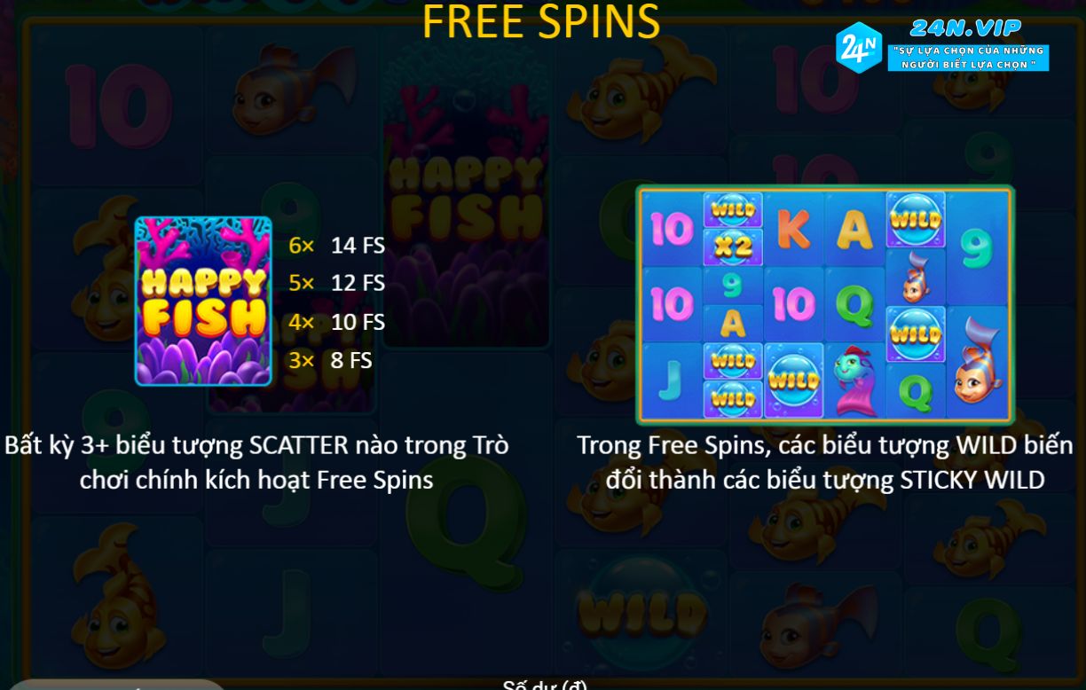 Free Spins - Biểu Tượng Đặc Biệt Trò Chơi Slot Happy Fish Trên Nhà Cái 24N